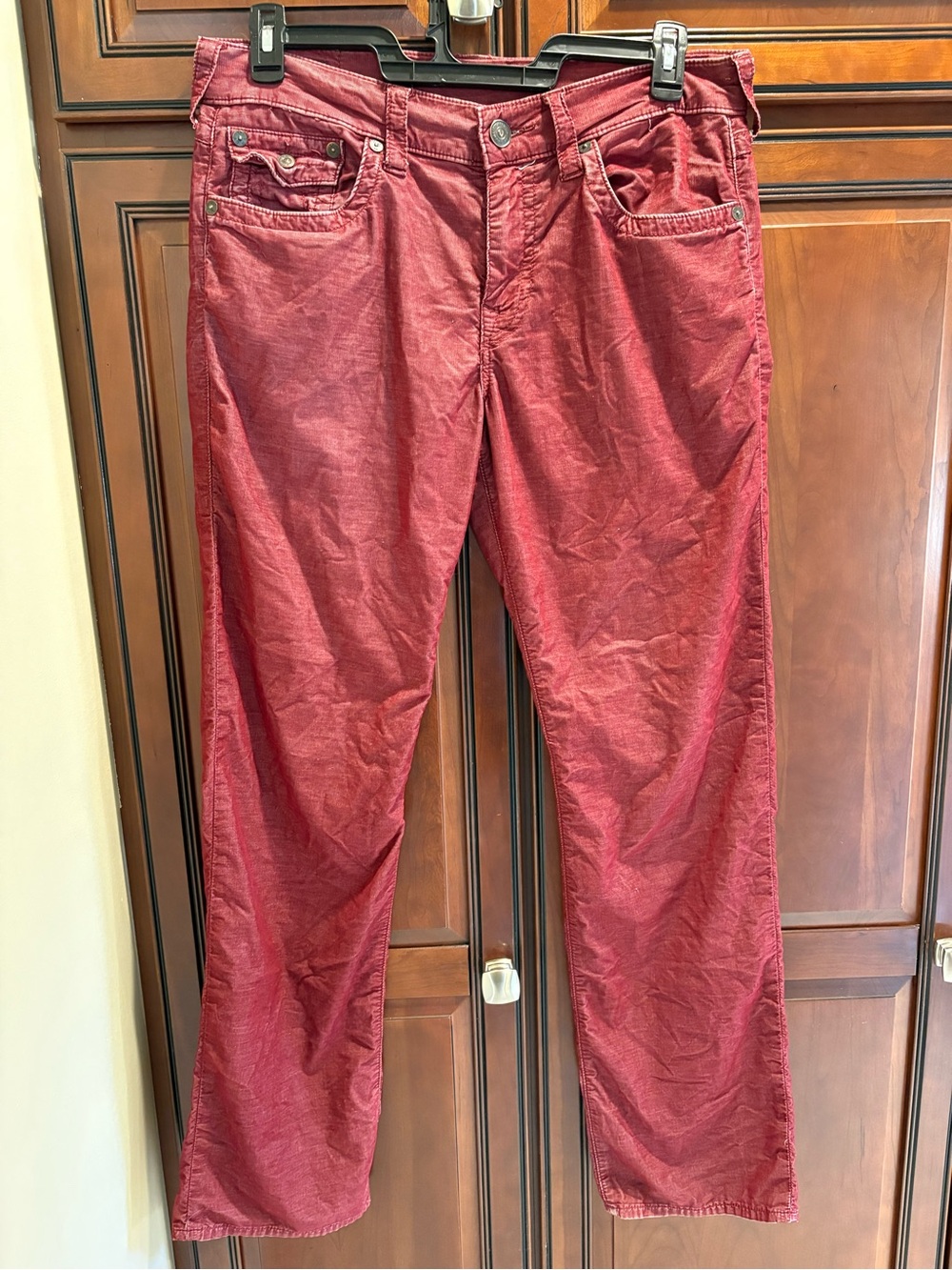True Religion “Ricky” Men's Burnt Red Micro Corduroy Casual Pants - 33